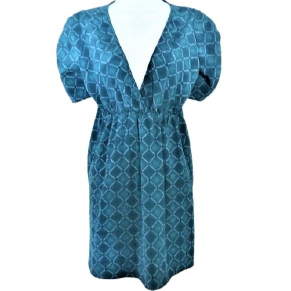 Urban Outfitters Urban Renewal Dress Medium Blue Puff Sleeve V Neck Elastic NWT